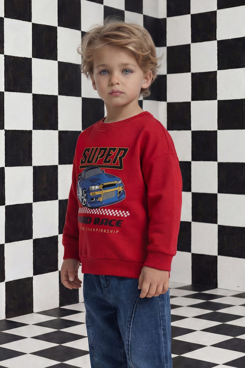 DeFacto Red BabyBoy Baby Boy Crew Neck Printed Sweatshirt Casual - Image 1